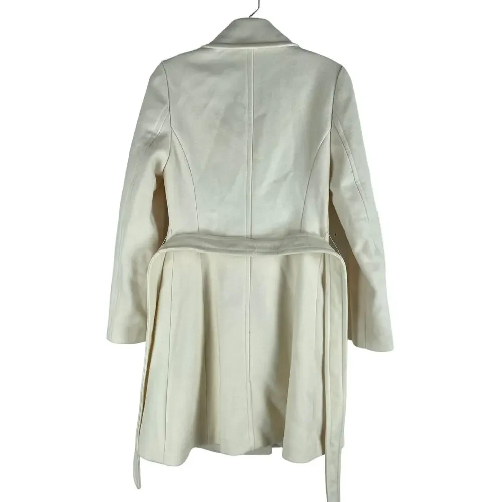 Express Premium Wool Blend Belted Double Breasted Coat Cream White Size XS